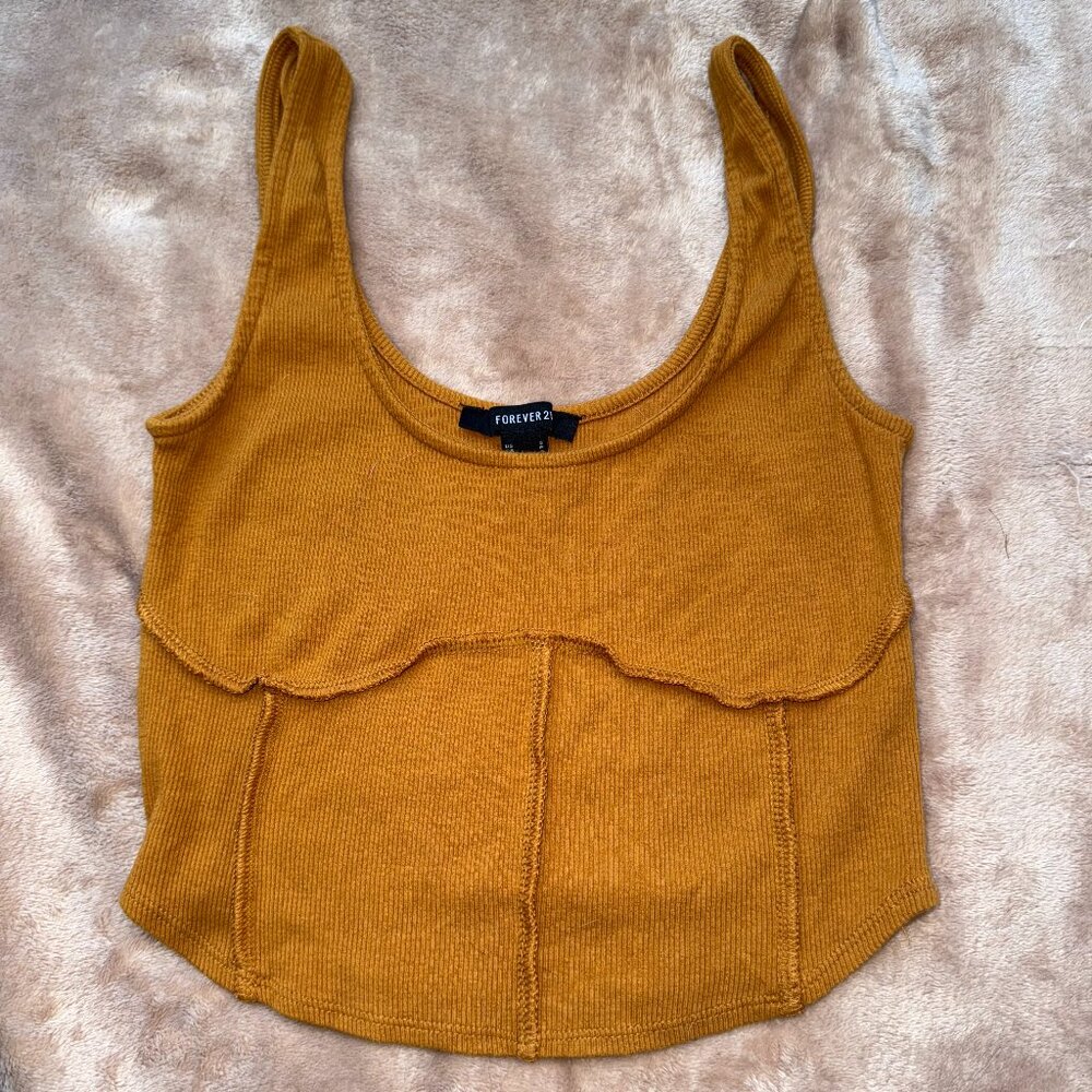 Forever 21 Mustard Ribbed Cropped Tank Top - Size Small
